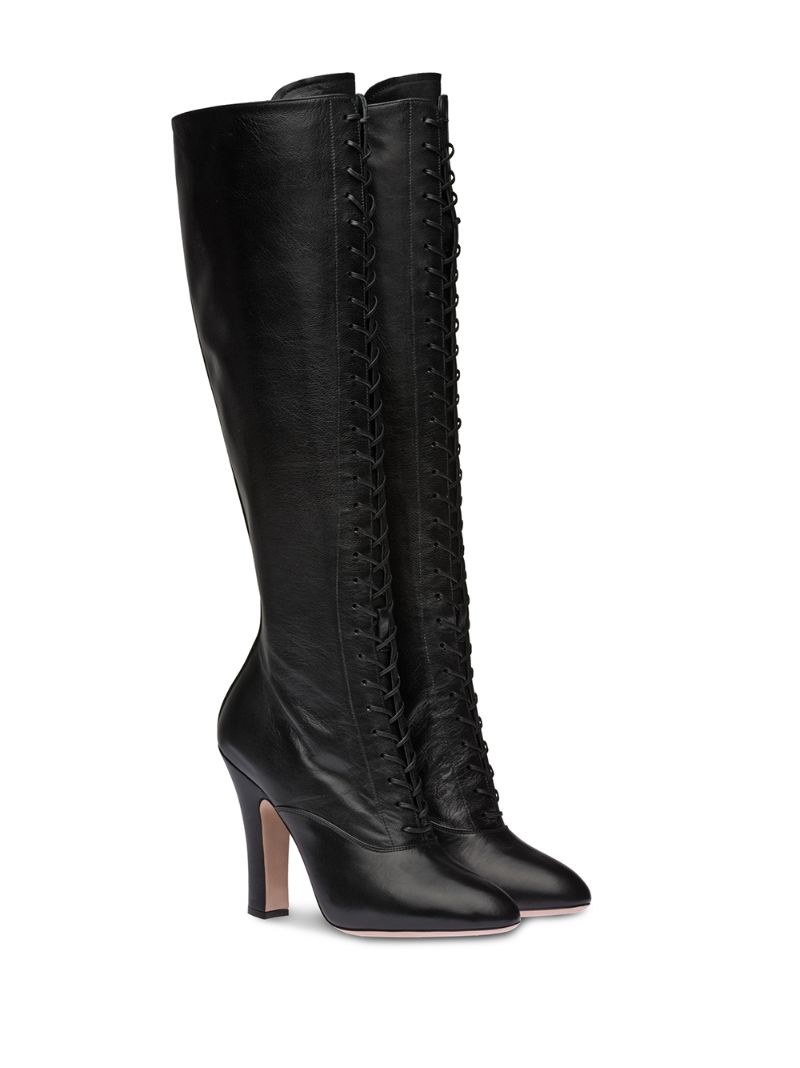 Shop Miu Miu Lace-up Knee-high Boots In Black