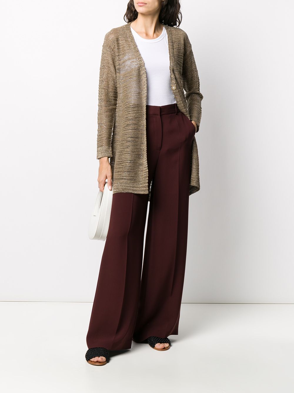 Fabiana Filippi fine knit long cardigan - Brown