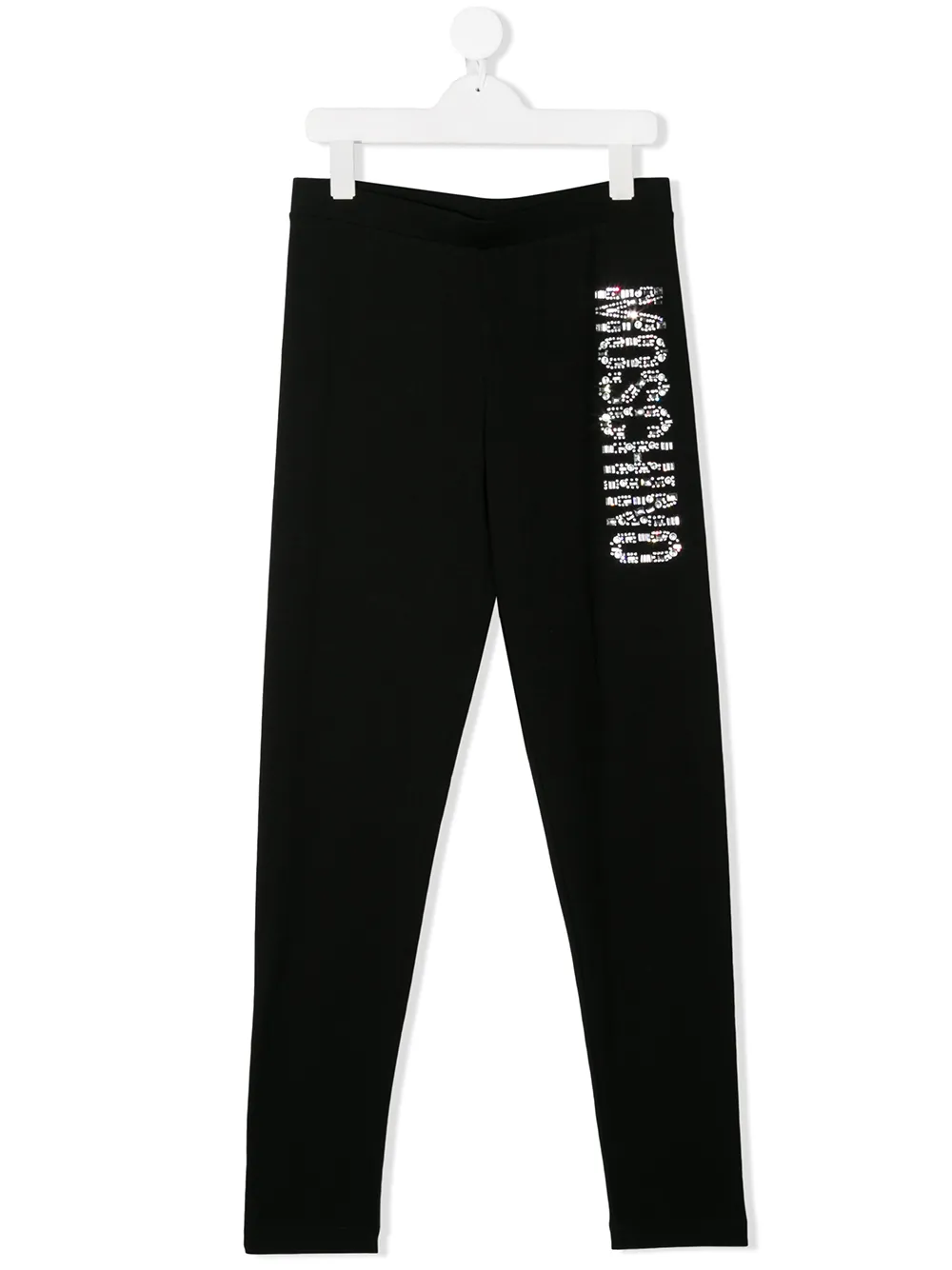 Moschino Teen Crystal Logo Leggings In Black