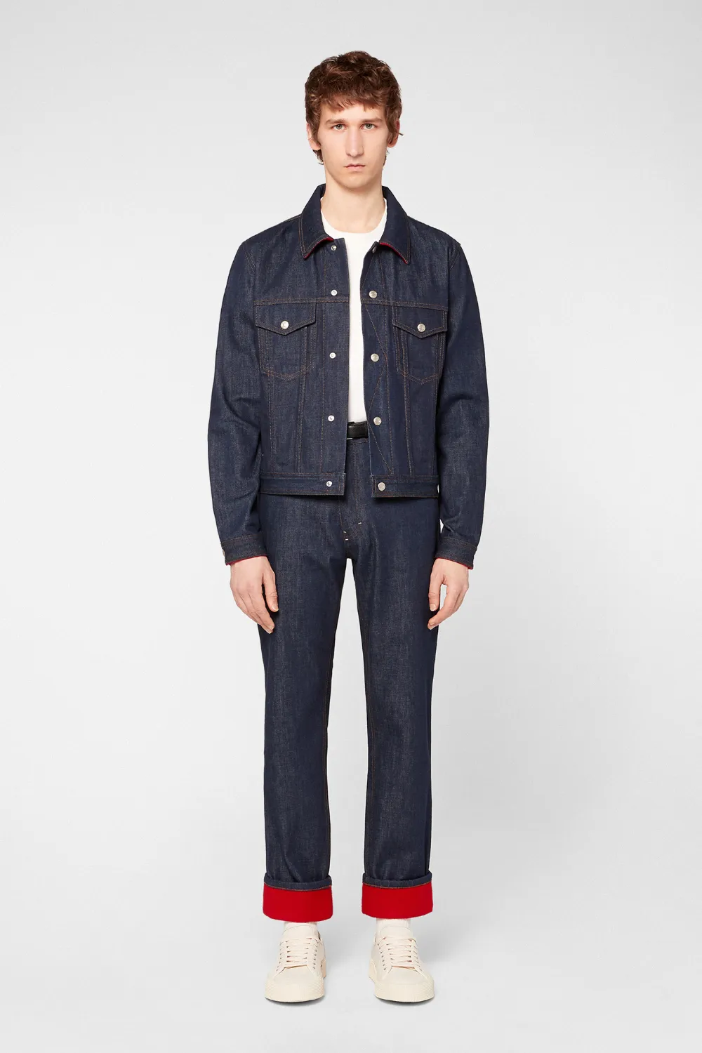 Click to view more detailed imagery on our partner's website Ami Alexandre Mattiussi Contrasted-hem Straight Fit Jeans In Blue