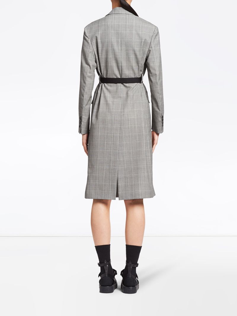 Shop Prada Prince Of Wales Knee-length Coat In Grey