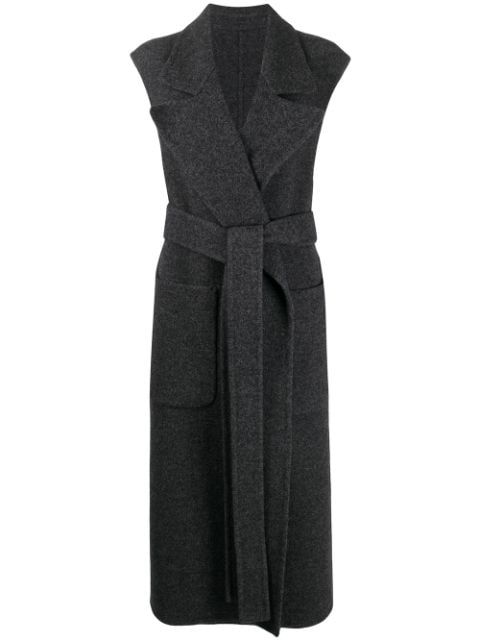 AMI Paris sleeveless wrap-front belted coat