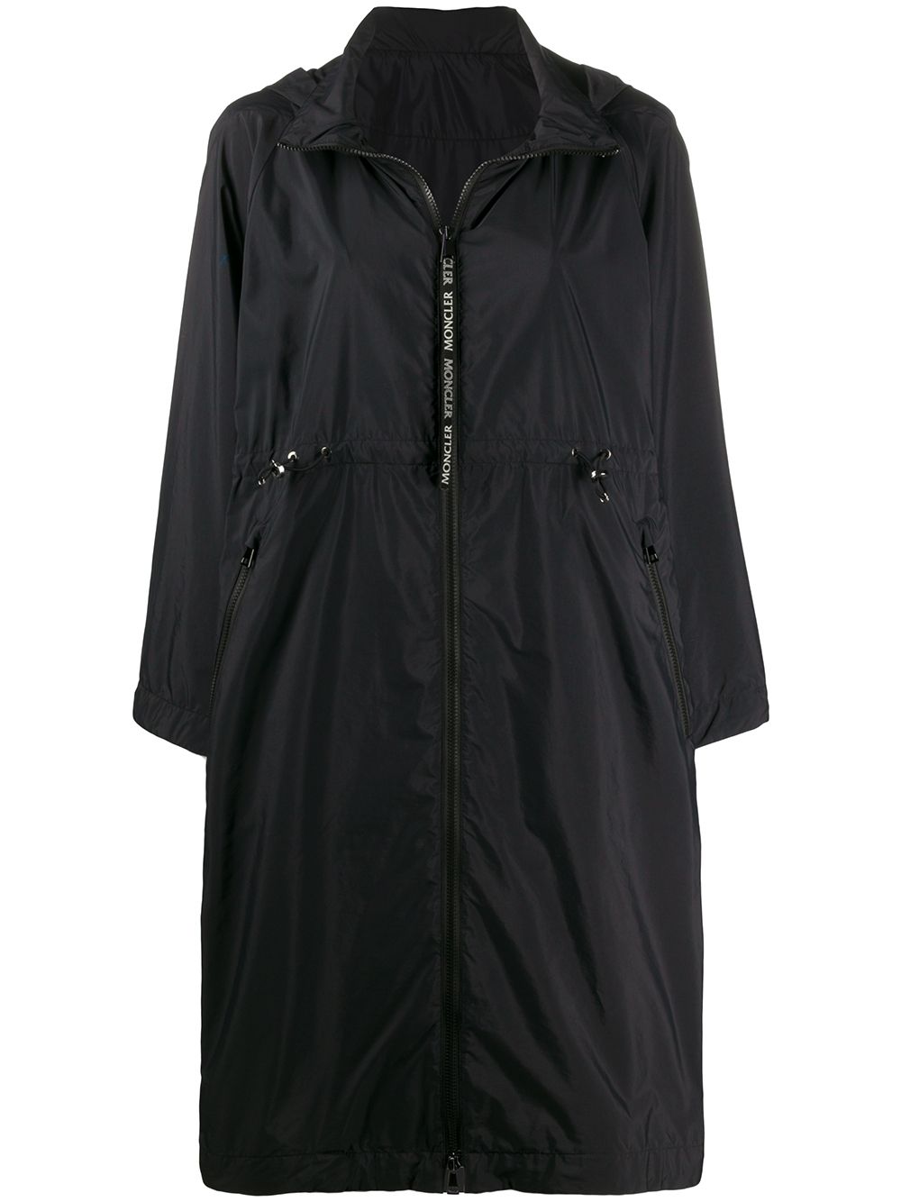 Moncler Drawstring Waist Hooded Coat In Black