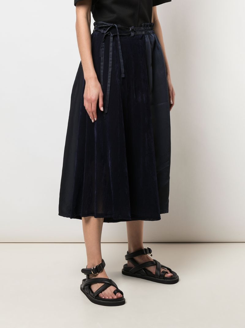 Shop Y's Velvet-panel Wrap-waist Skirt In Black