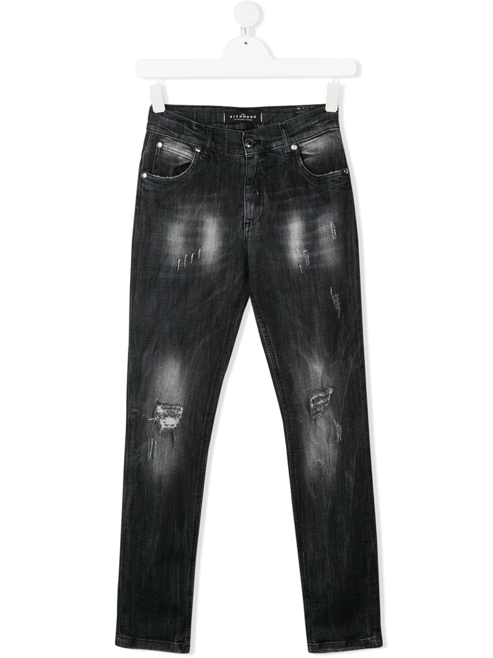 John Richmond Junior Kids' Distressed Straight-leg Jeans In Black