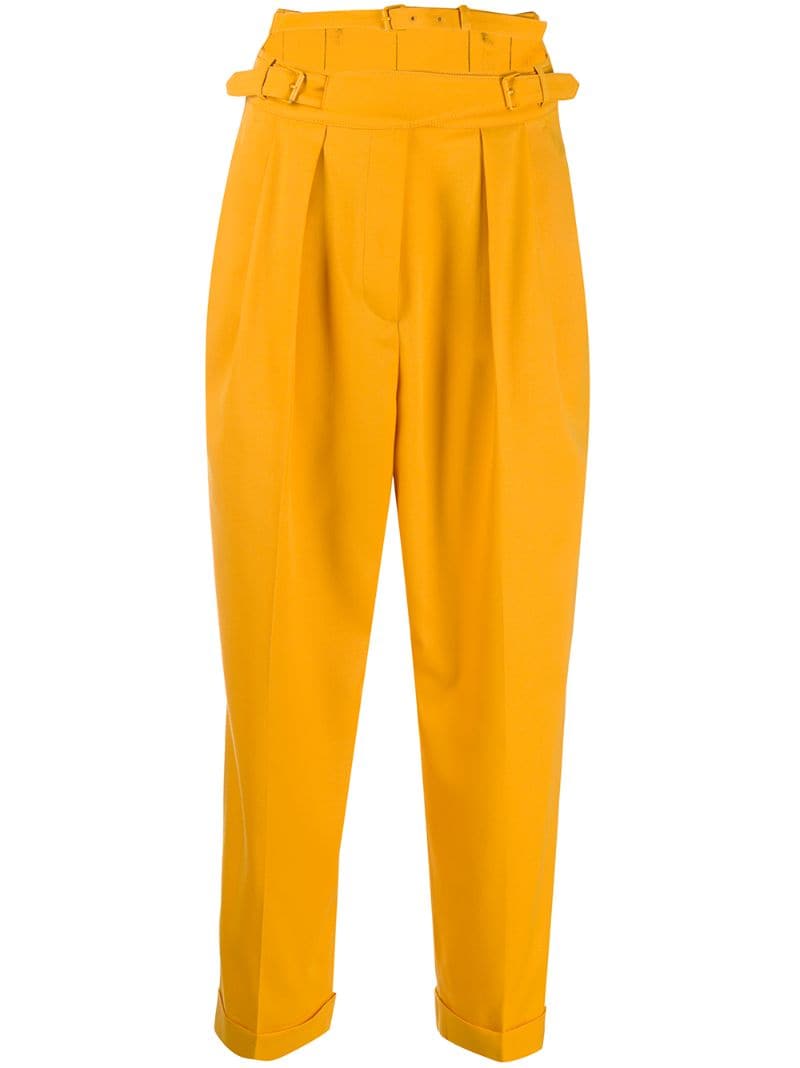 PUSHBUTTON CROPPED BUCKLED TAPERED TROUSERS