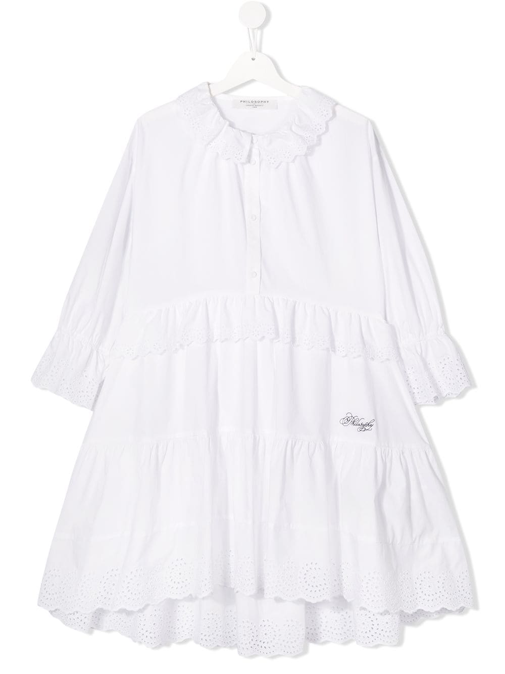 Philosophy Di Lorenzo Serafini Teen Eyelet Ruffle-trimmed Dress In 白色