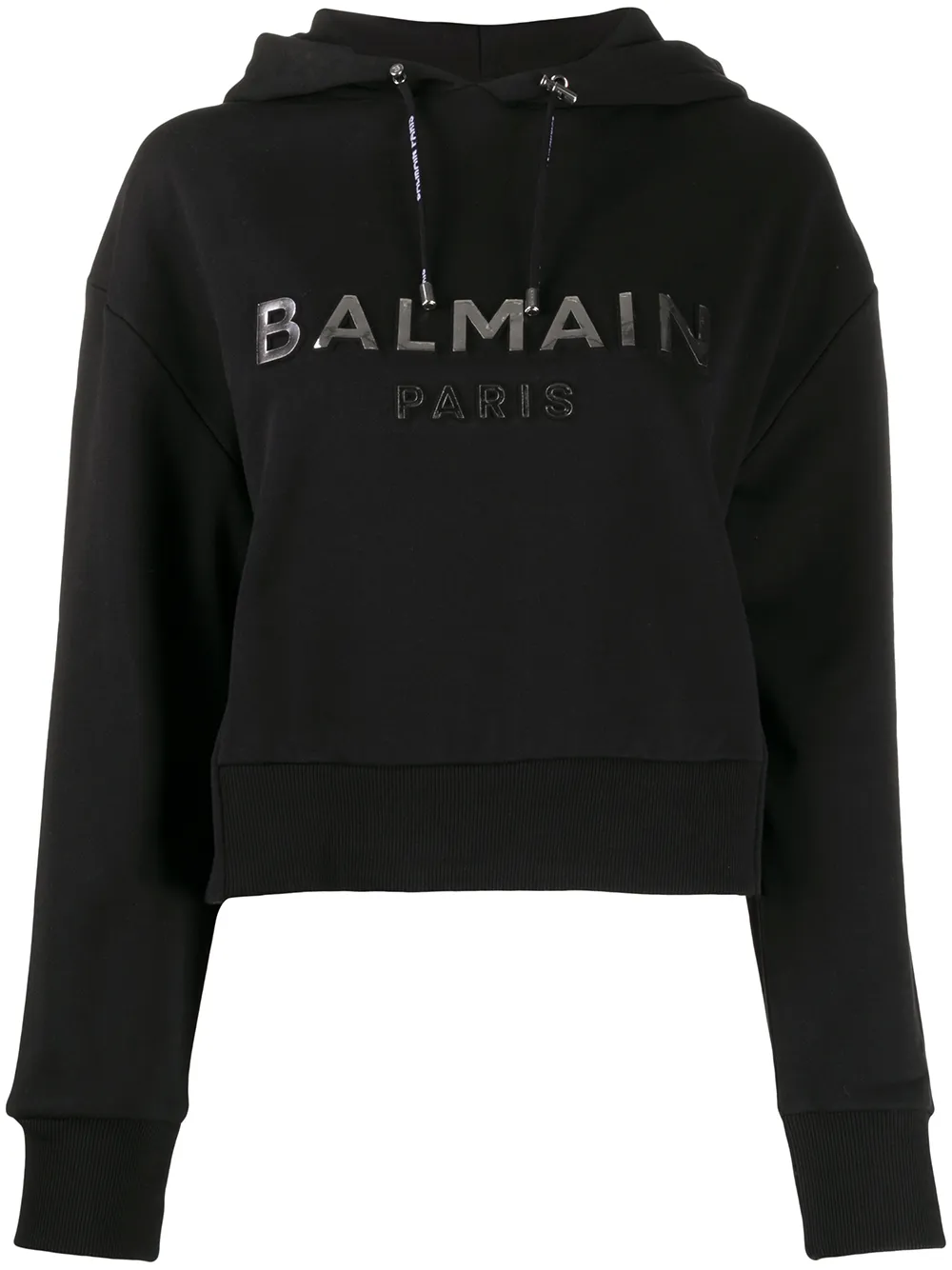 Balmain Metallic Logo Hoodie In 黑色