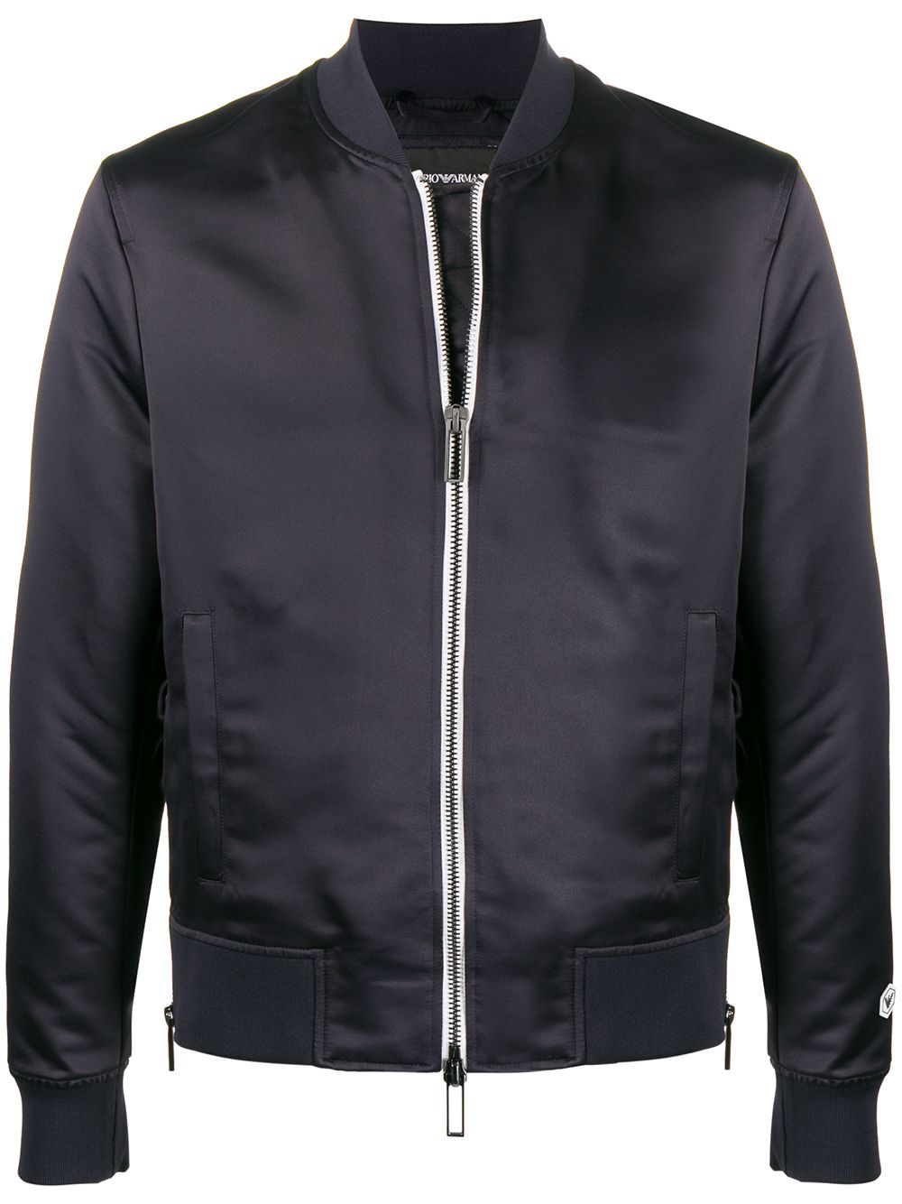 Emporio Armani Logo Zipped Bomber Jacket In Blue