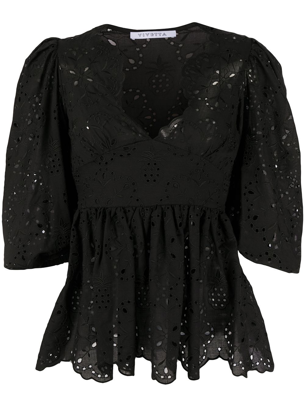 Vivetta Embroidered 3/4 Sleeves Blouse In Black