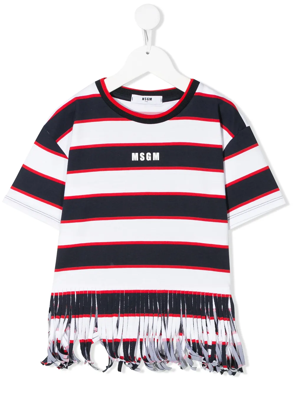 Msgm Kids' Striped Fringe-trimmed T-shirt In White