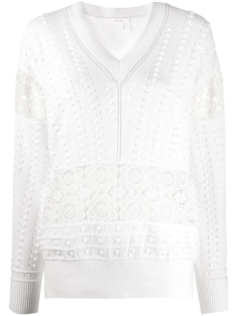 See By Chloé Bobble Knit Lace Jumper In White