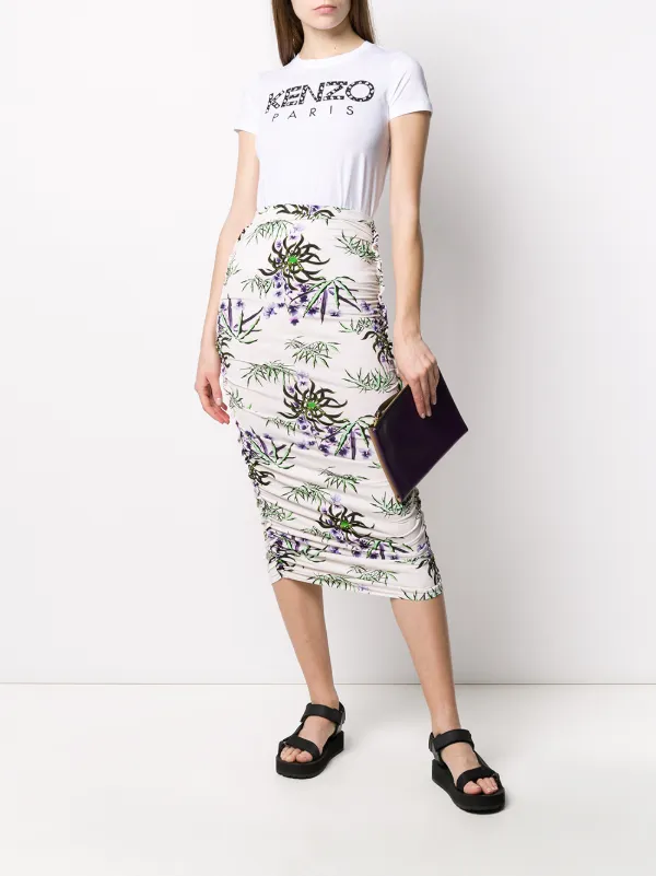 Kenzo Sea Lily Print Ruched Skirt Farfetch