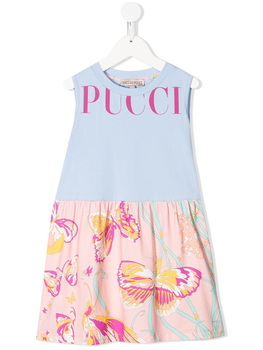 Emilio Pucci Junior Kids' Sleeveless Logo Print Dress In 蓝色