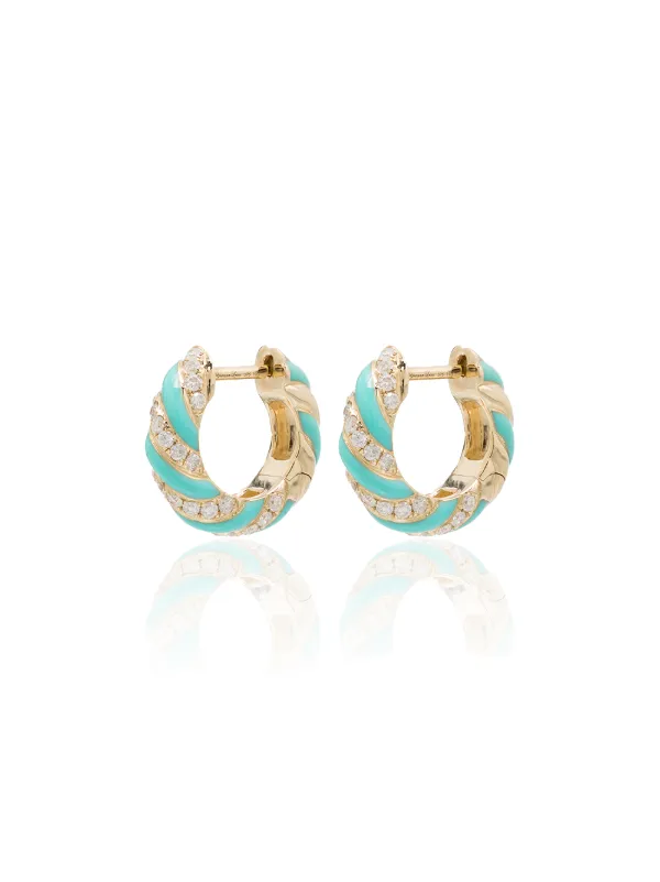 Yvonne Léon 9kt Yellow Gold Diamond and Enamel Hoop Earrings