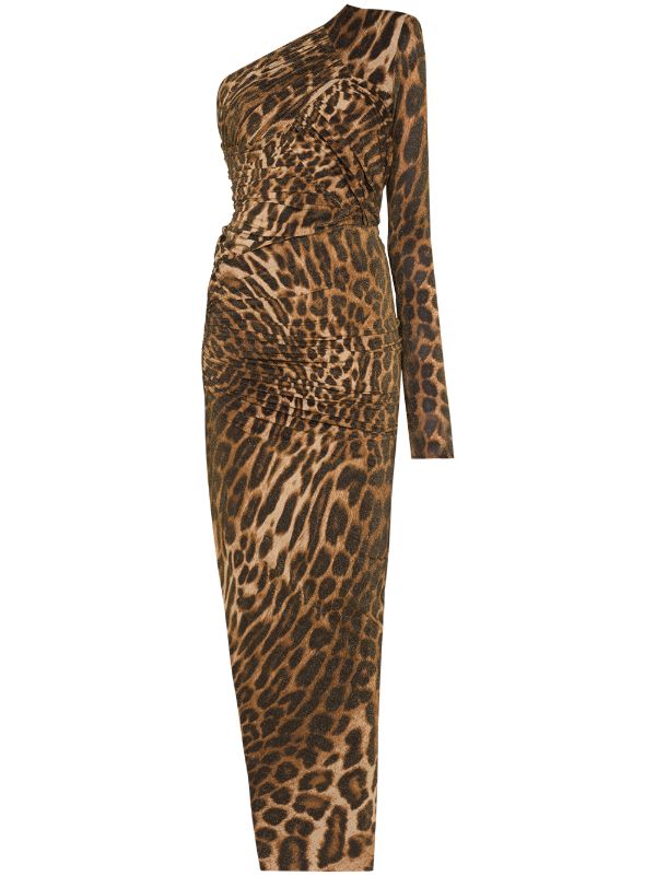 one shoulder leopard print dress