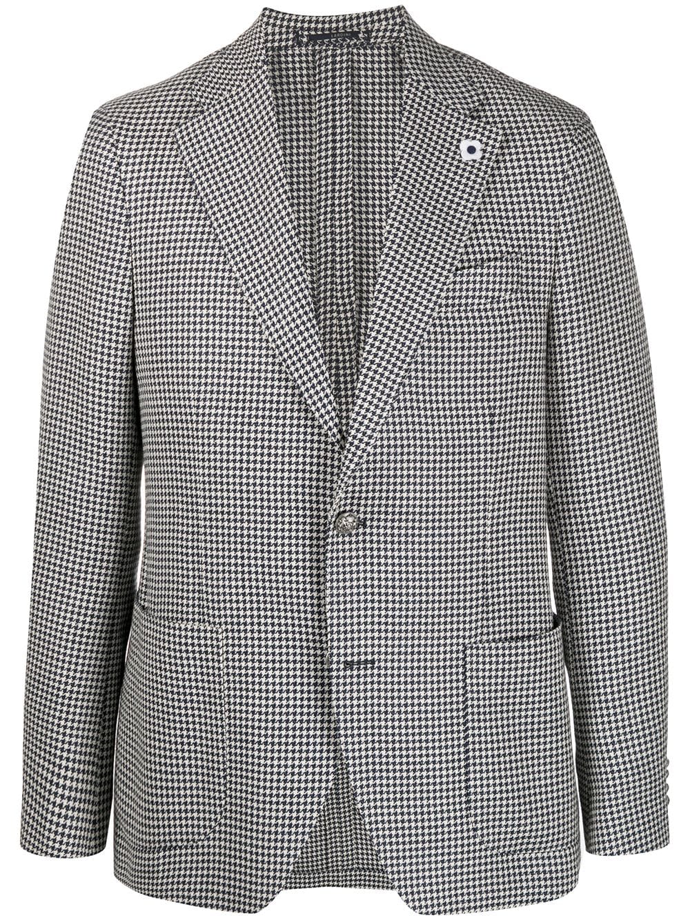 Lardini Two Button Houndstooth Blazer In White