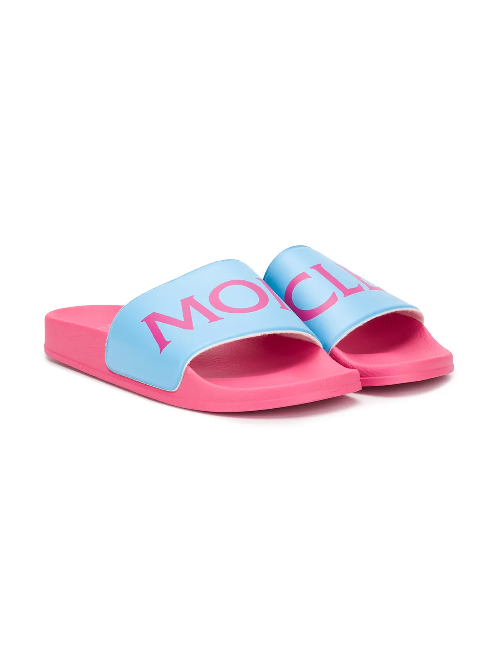 Moncler Kids' Logo Print Slides In 粉色