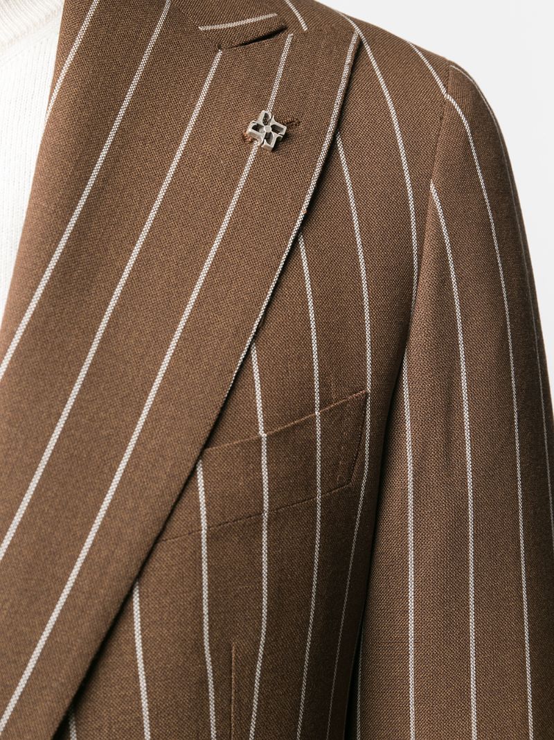 Shop Tagliatore Striped-print Slim-fit Suit In Brown