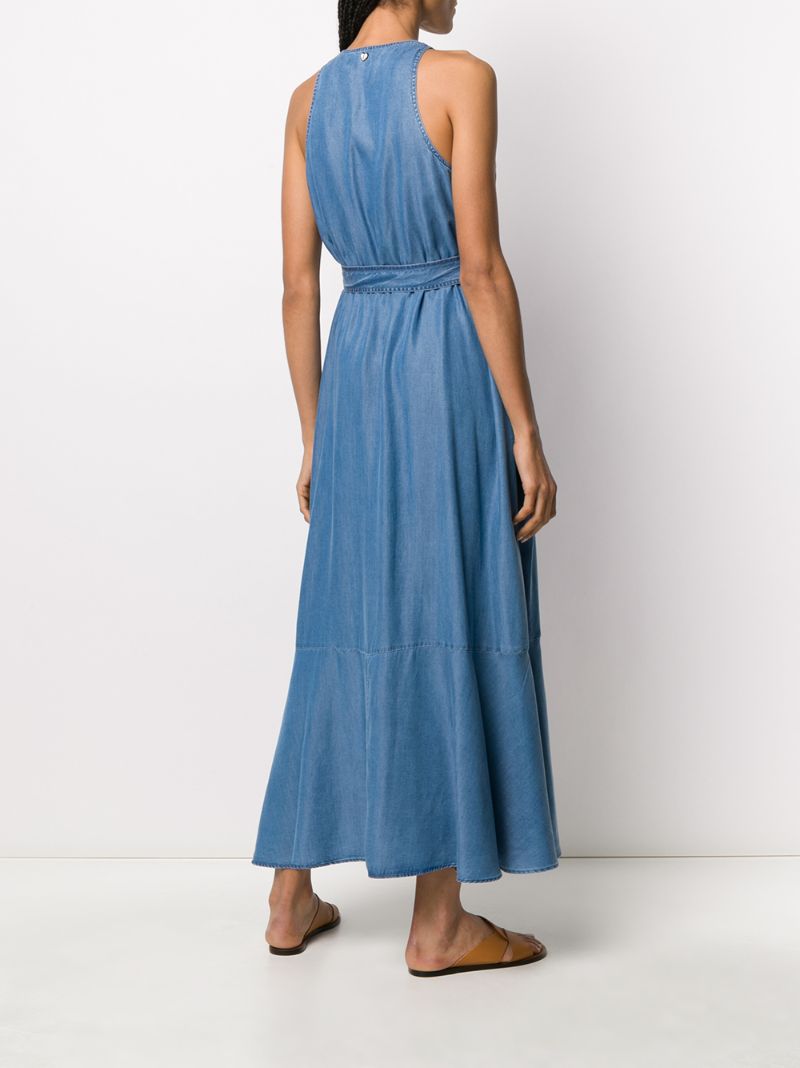 Shop Twinset Tie-waist Denim Dress In Blue