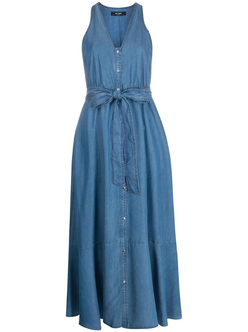 Shop Twinset Tie-waist Denim Dress In Blue