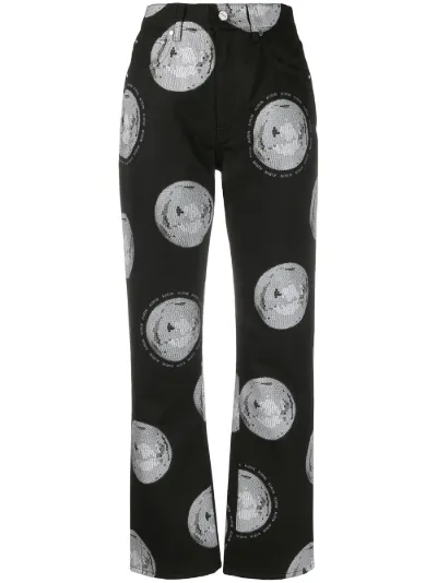 disco ball print straight leg jeans 
