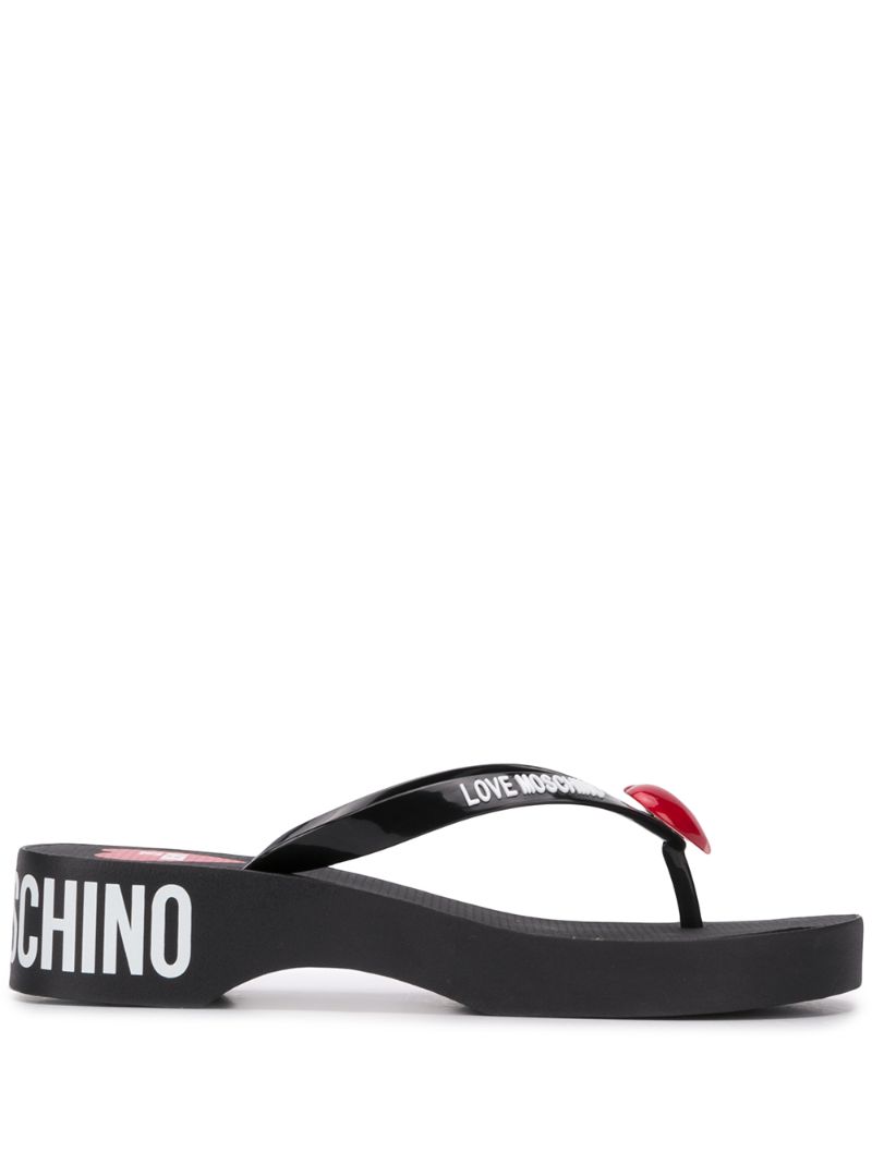 Love Moschino Logo Printed Chunky Flip Flops In Black