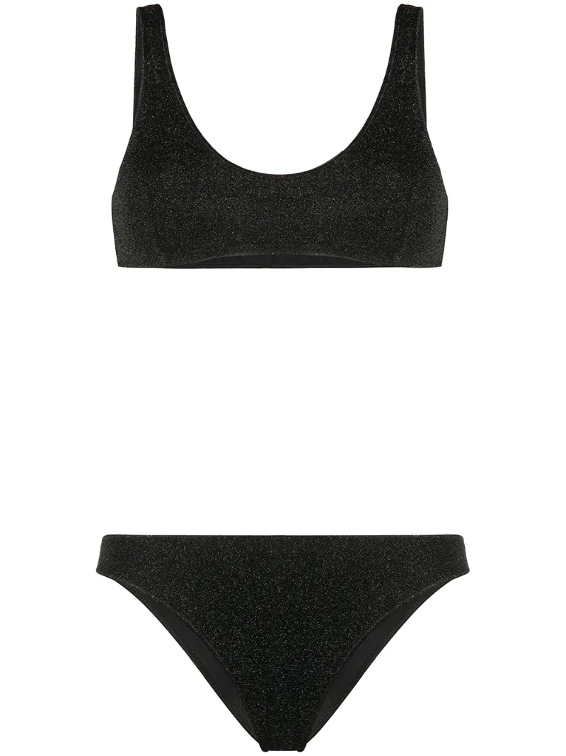 Oseree Jersey Piercing Sporty Bikini Set In Black