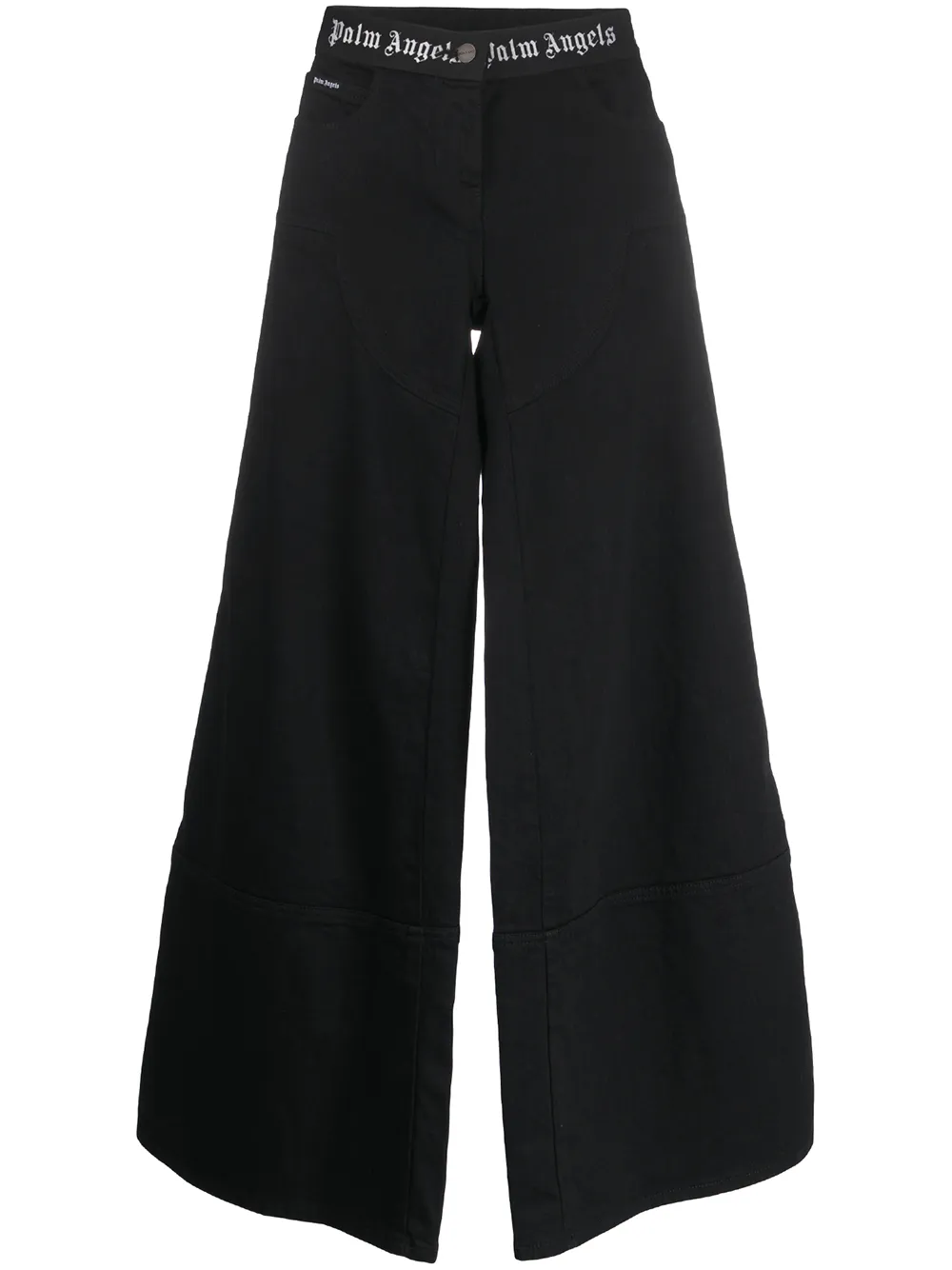 PALM ANGELS WIDE LEG LOGO WAISTBAND JEANS