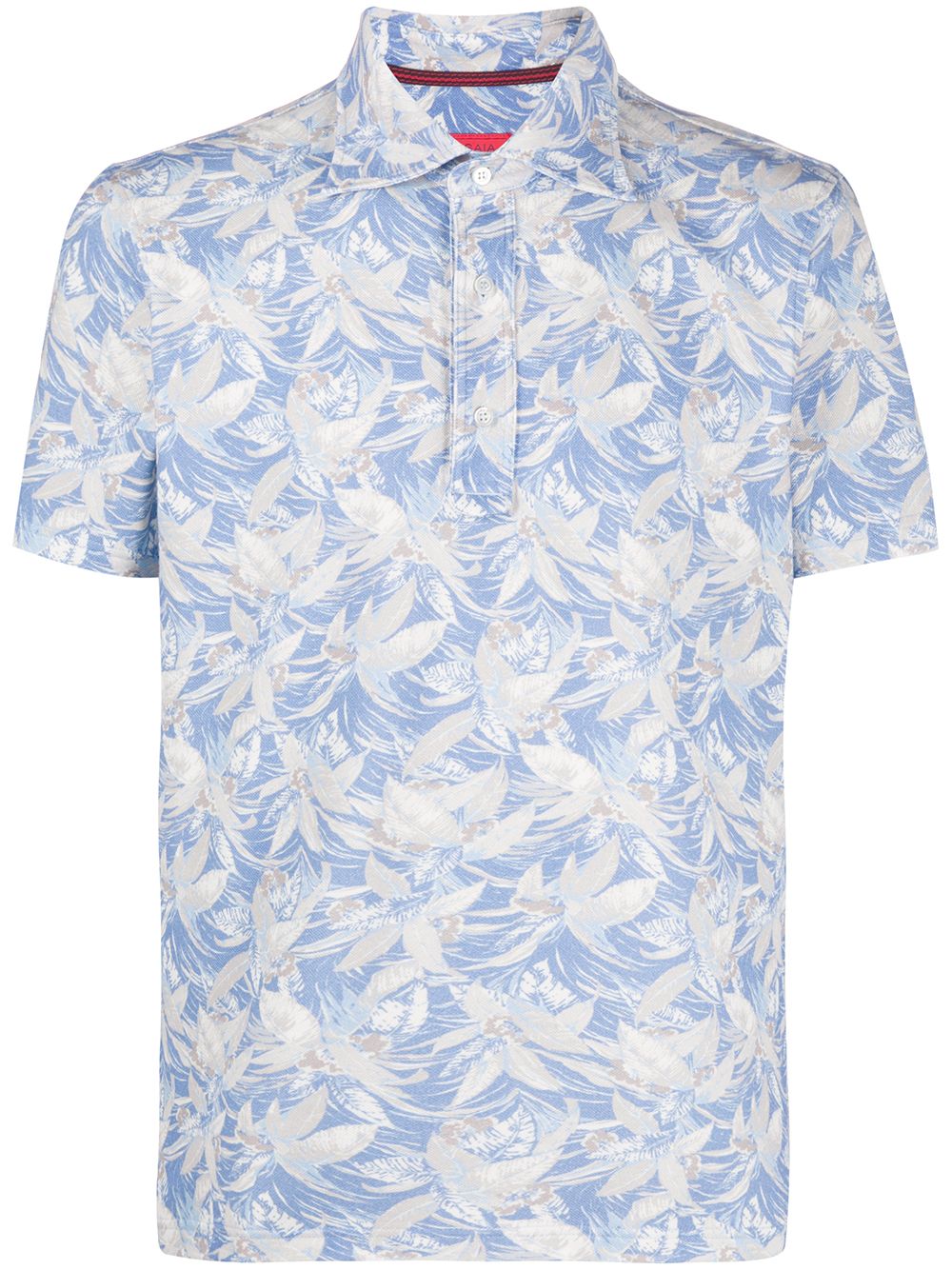 Isaia Foliage Print Polo Shirt In Blue