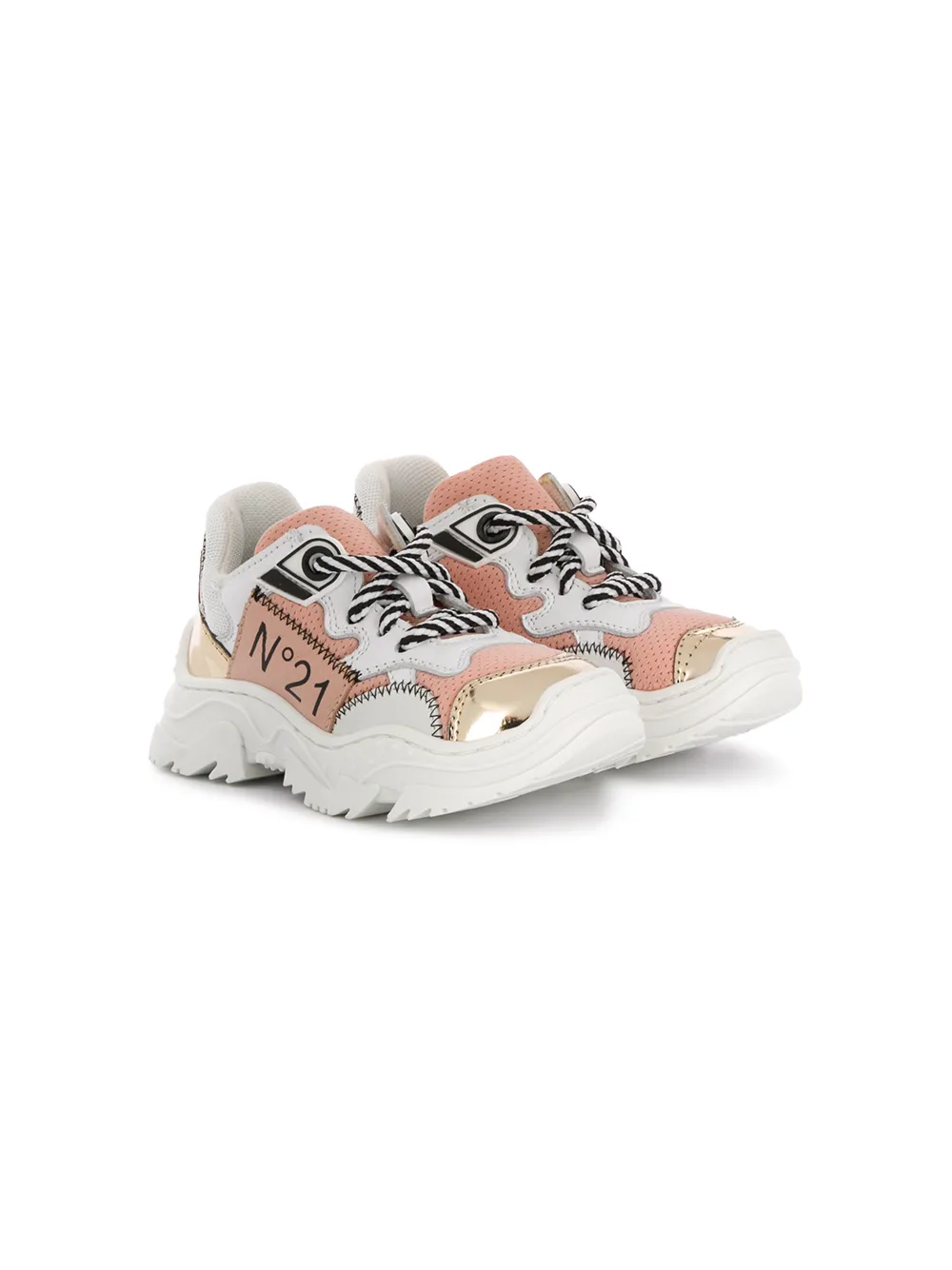 N°21 Kids' Metallic-toe Lace-up Sneakers In Pink