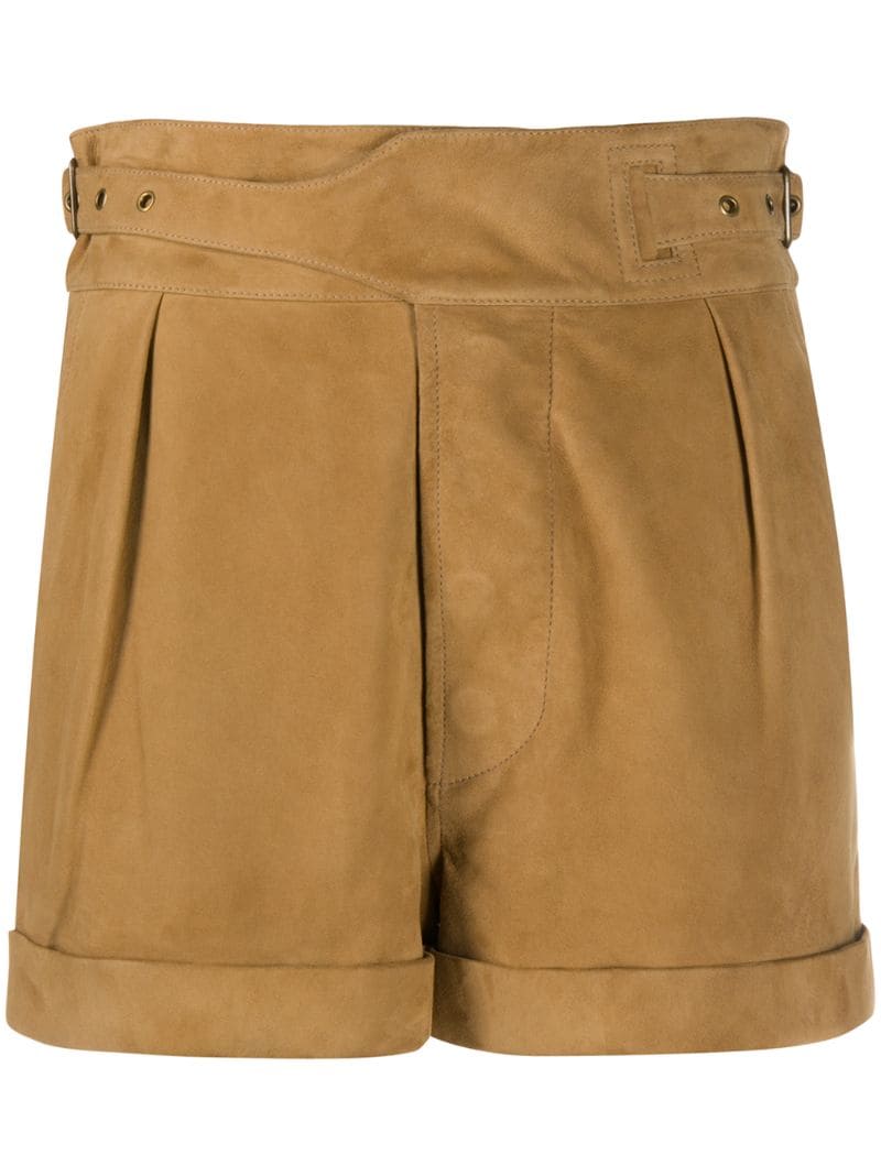 SAINT LAURENT BUCKLE-DETAIL PLEATED SHORTS