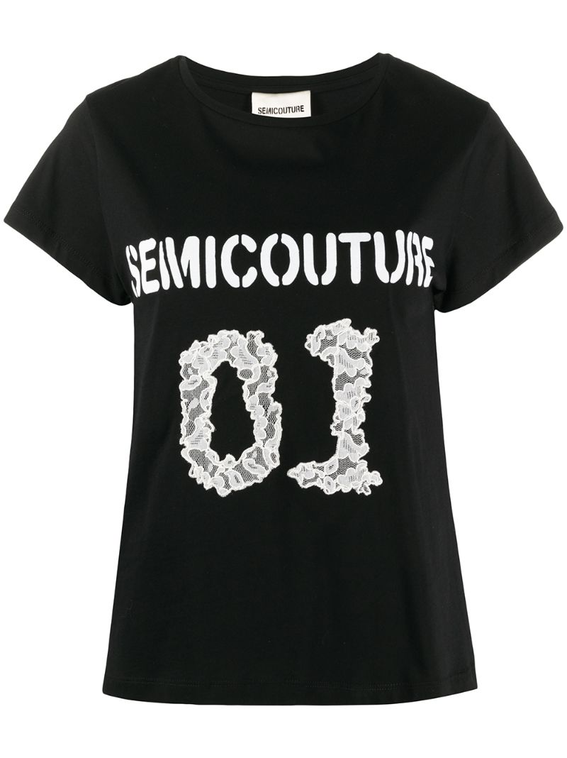 Semicouture Logo And Lace T-shirt In Black