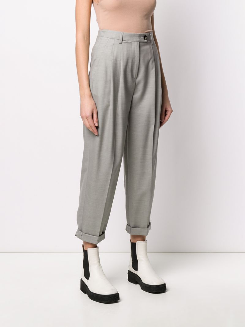 Shop Tela High-rise Pleated Wide-leg Trousers In Grey