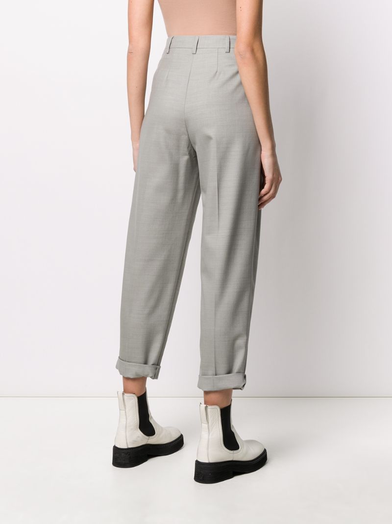 Shop Tela High-rise Pleated Wide-leg Trousers In Grey