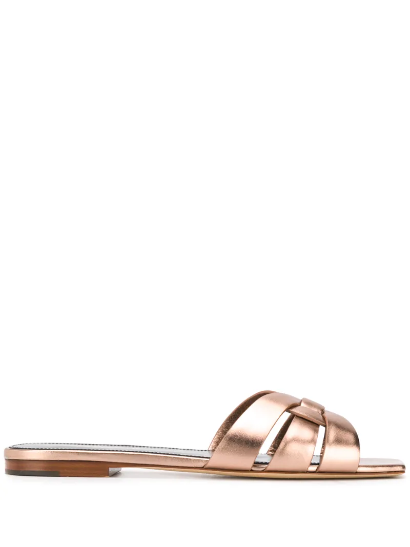 Saint Laurent Women's Tribute Metallic Leather Slides In Pink