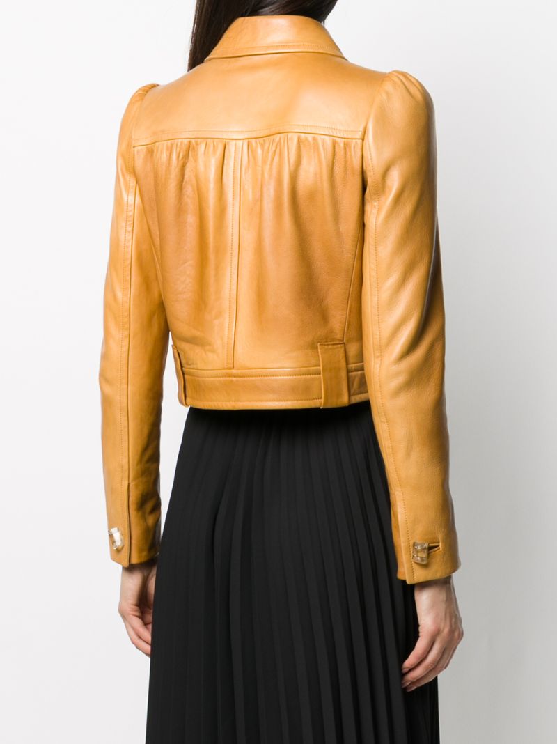 Shop Prada Embellished Buttons Cropped Jacket In Neutrals