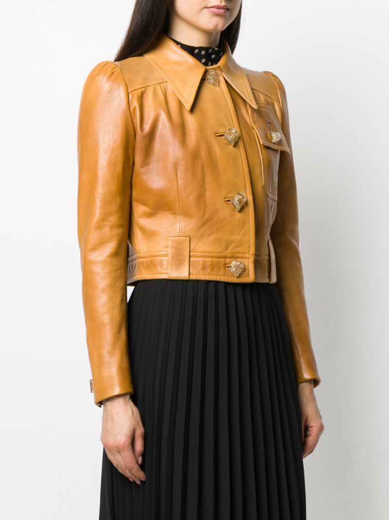 Shop Prada Embellished Buttons Cropped Jacket In Neutrals