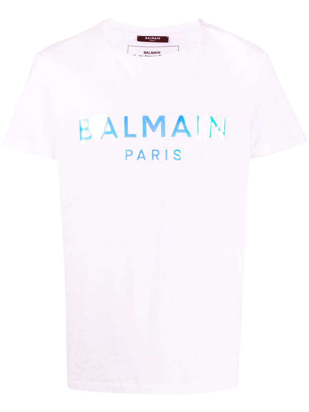 Balmain Holographic-effect Logo Print T-shirt In White
