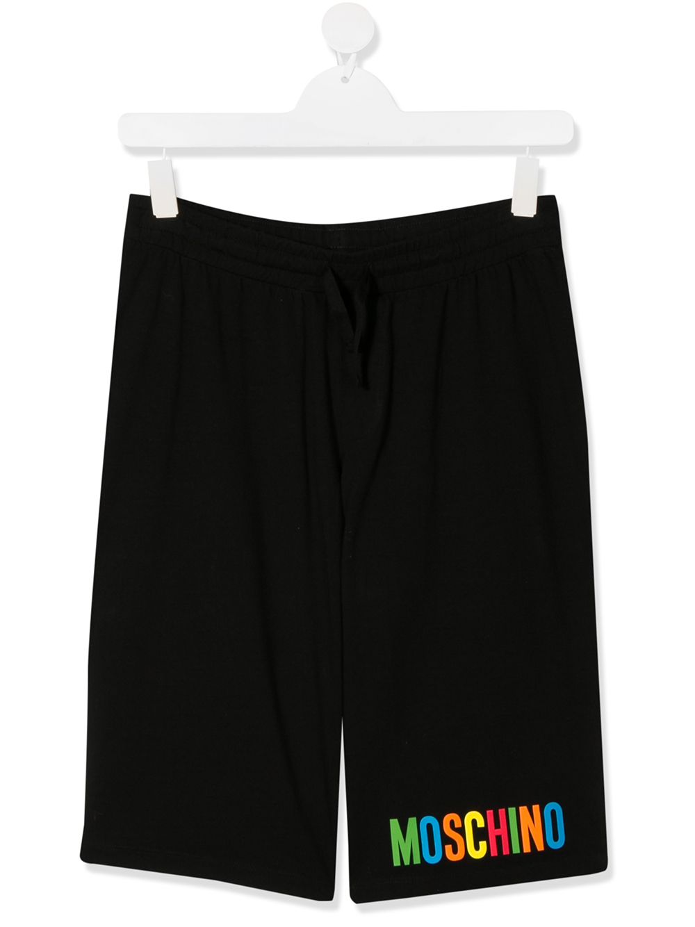 Moschino Teen Rainbow Logo Print Track Shorts In Black
