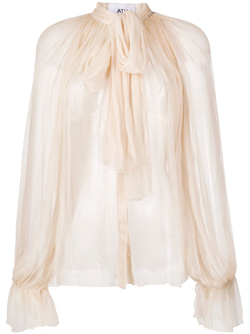 Atu Body Couture Sheer Tied-neck Blouse In Neutrals