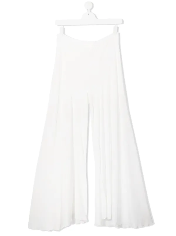 white pleated palazzo pants