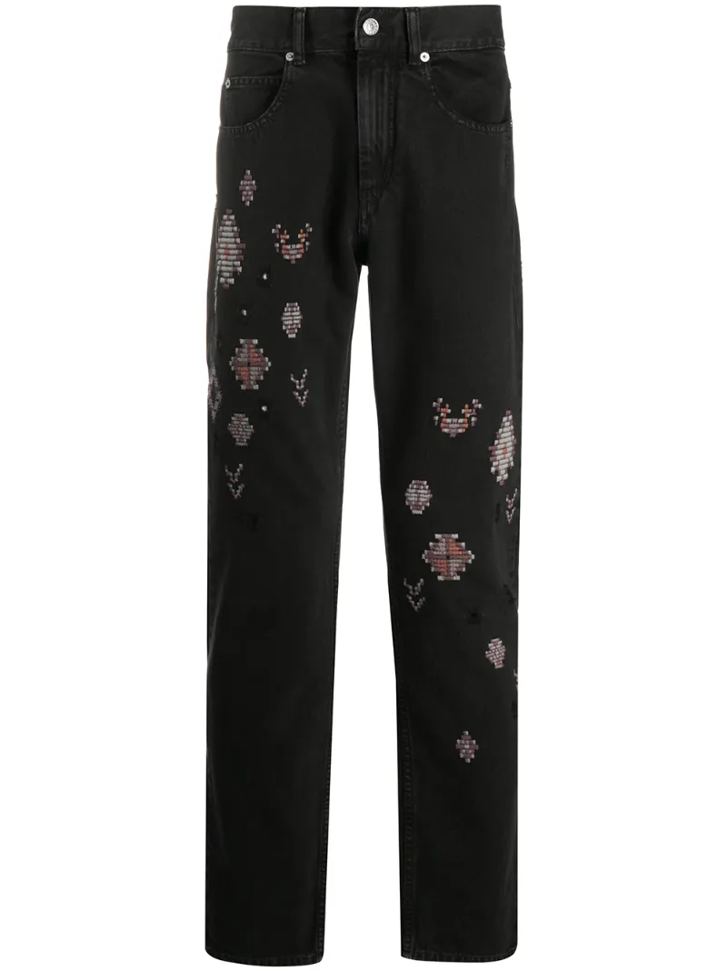 Isabel Marant Bestickte 'johna' Jeans In Black