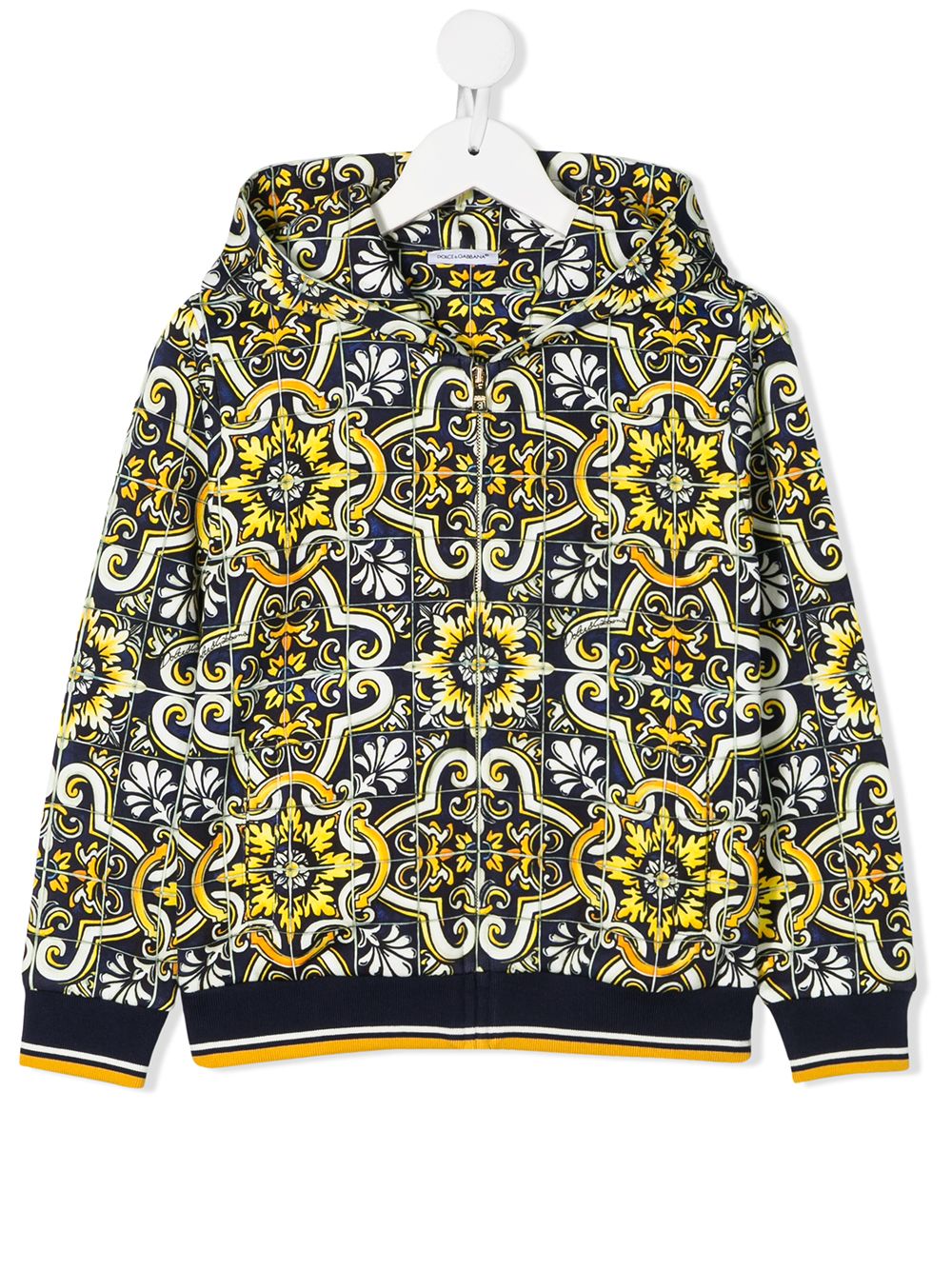 Dolce & Gabbana Kids Maiolica print full-zipped hoodie - Blue