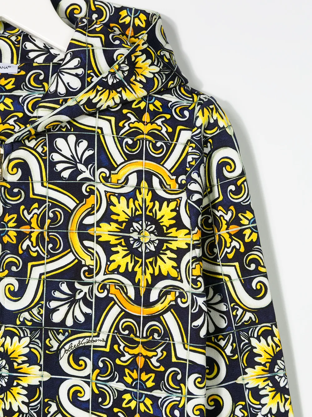 Dolce & Gabbana Maiolica Print Full-zipped Hoodie In Blue