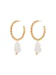 Image 1 of Joanna Laura Constantine gold-plated pearl hoop earrings