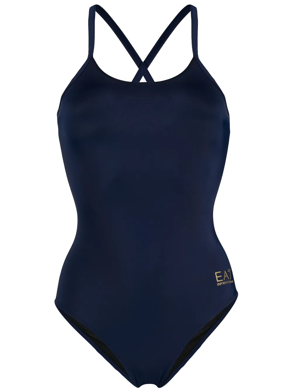 Ea7 Metallic Logo One-piece Swimsuit In Blue