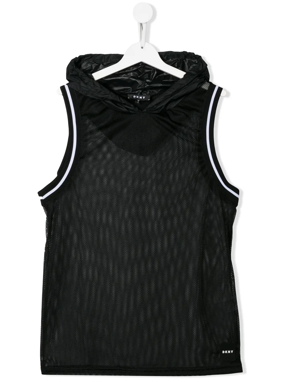 Dkny Teen Hooded Mesh Waistcoat In Black