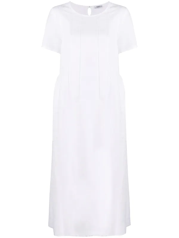 pleated white midi dress