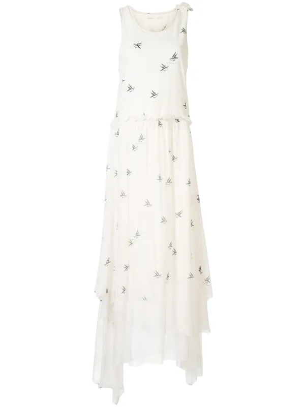 bird print maxi dress